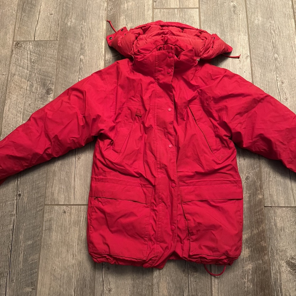 Eddie Bauer Ridge Line Gore-Tex Goose Down Jacket Womens Large Red Hooded 0015
